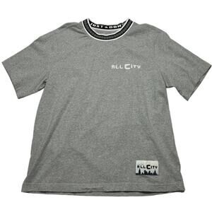 All City By Just Don T-Shirt 100% Cotton Logo Ring Collar Grey Streetwear